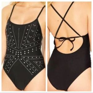 One piece studded black bathing swim suit Medium